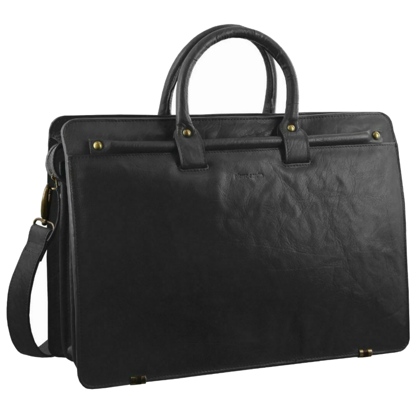 Pierre Cardin Mens Rustic Leather 15" Laptop Computer Shoulder Bag Handbag Briefcase - Black-0