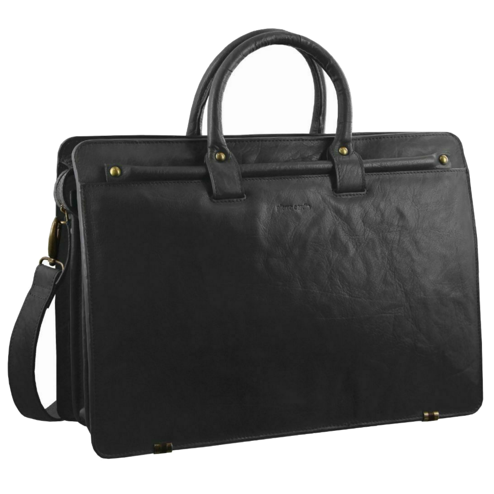 Pierre Cardin Mens Rustic Leather 15" Laptop Computer Shoulder Bag Handbag Briefcase - Black-0