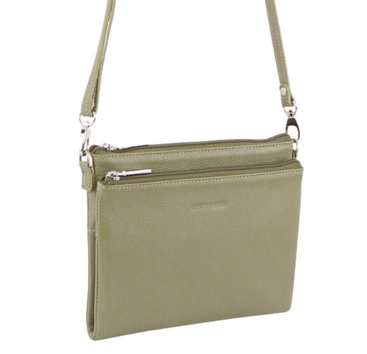 Pierre Cardin Ladies Cross Body Bag Leather Clutch Shoulder Sling Womens  - Sage-1