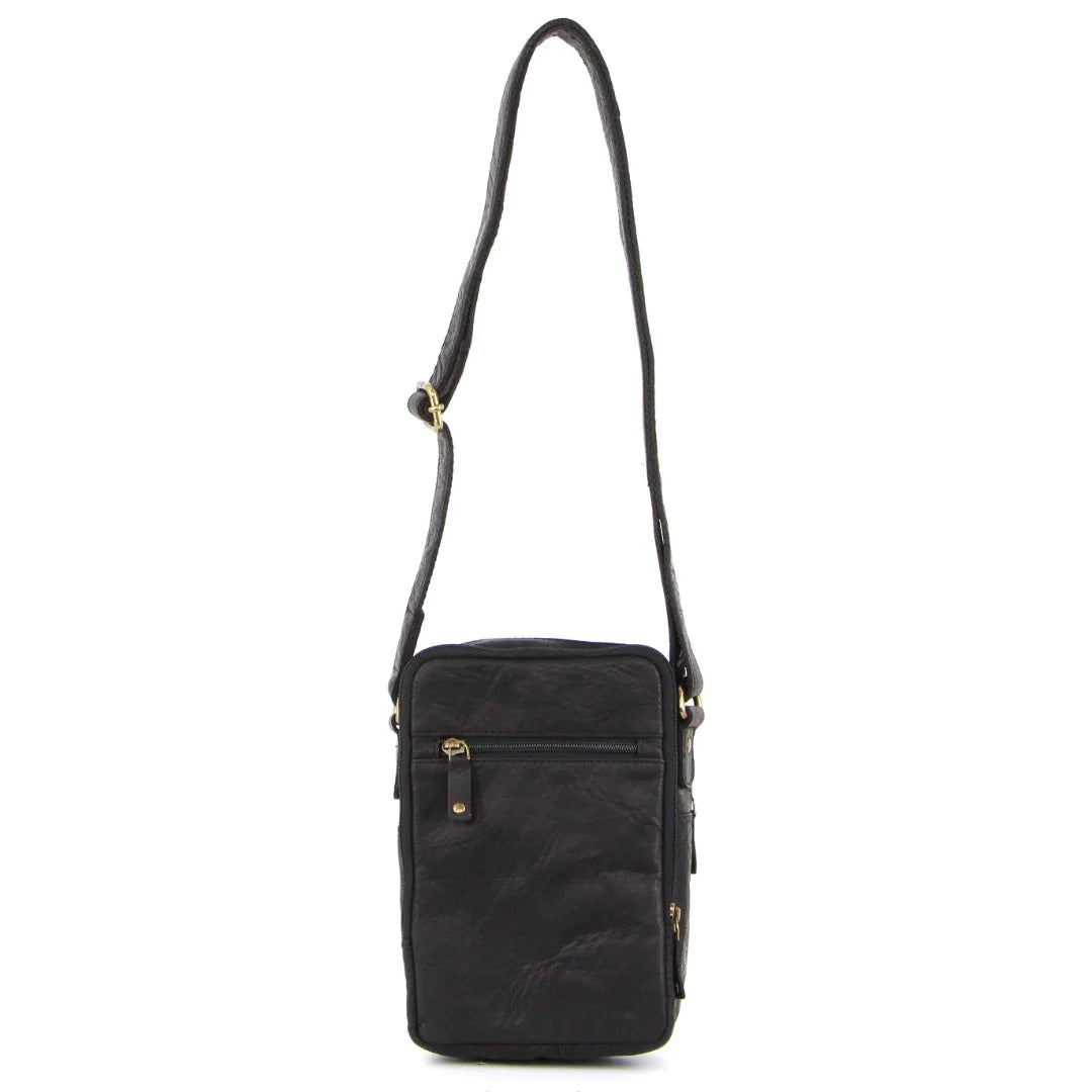 Pierre Cardin Rustic Leather Cross Body Bag Messenger Mens Satchel Day Pack - Black-3