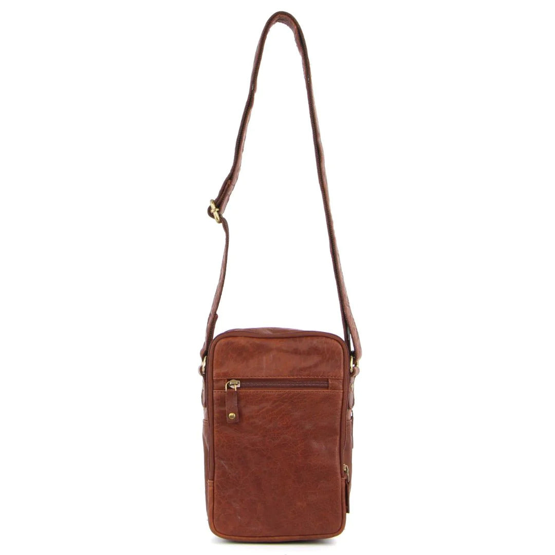 Pierre Cardin Mens Rustic Leather Cross Body Bag Messenger - Chestnut-4