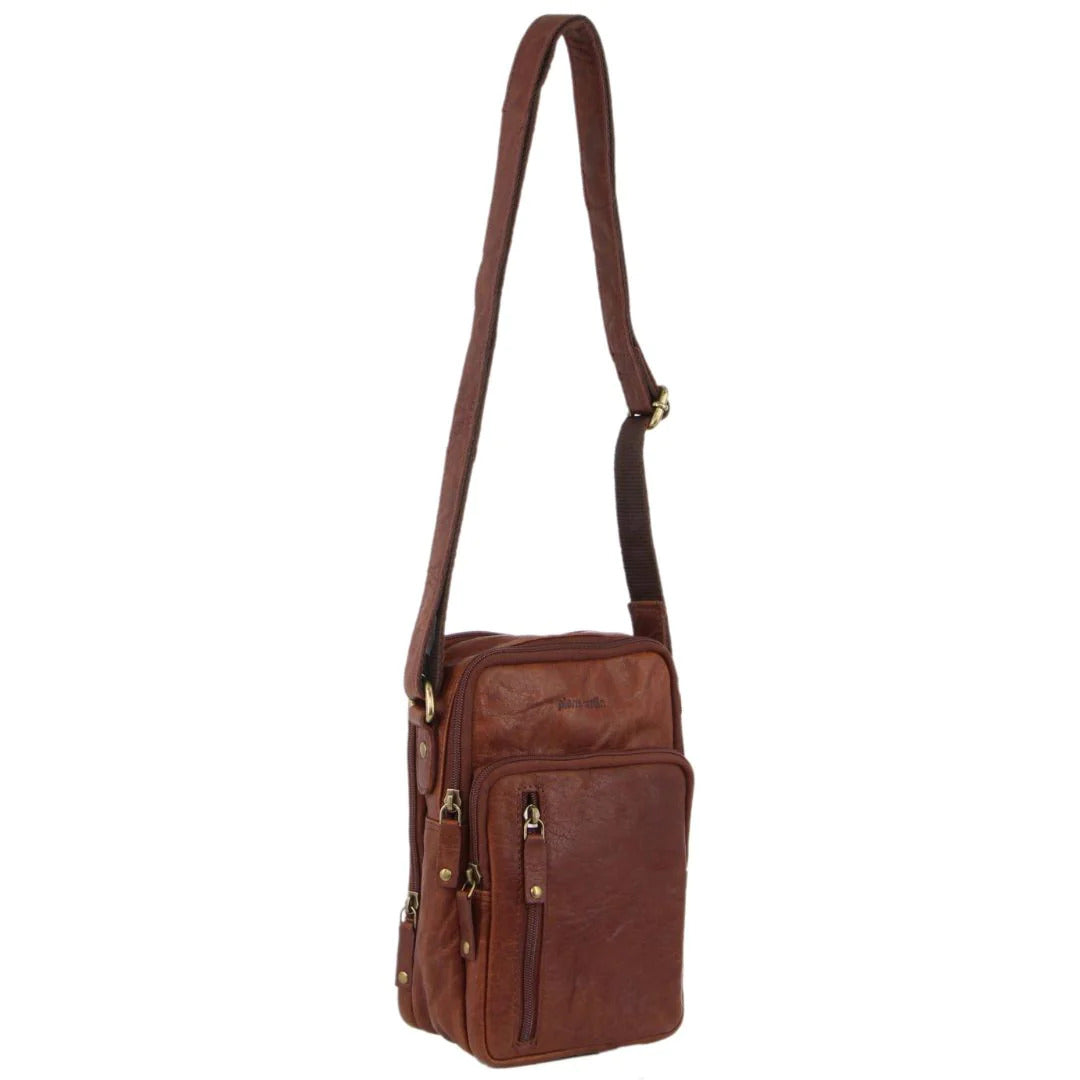 Pierre Cardin Mens Rustic Leather Cross Body Bag Messenger - Chestnut-2