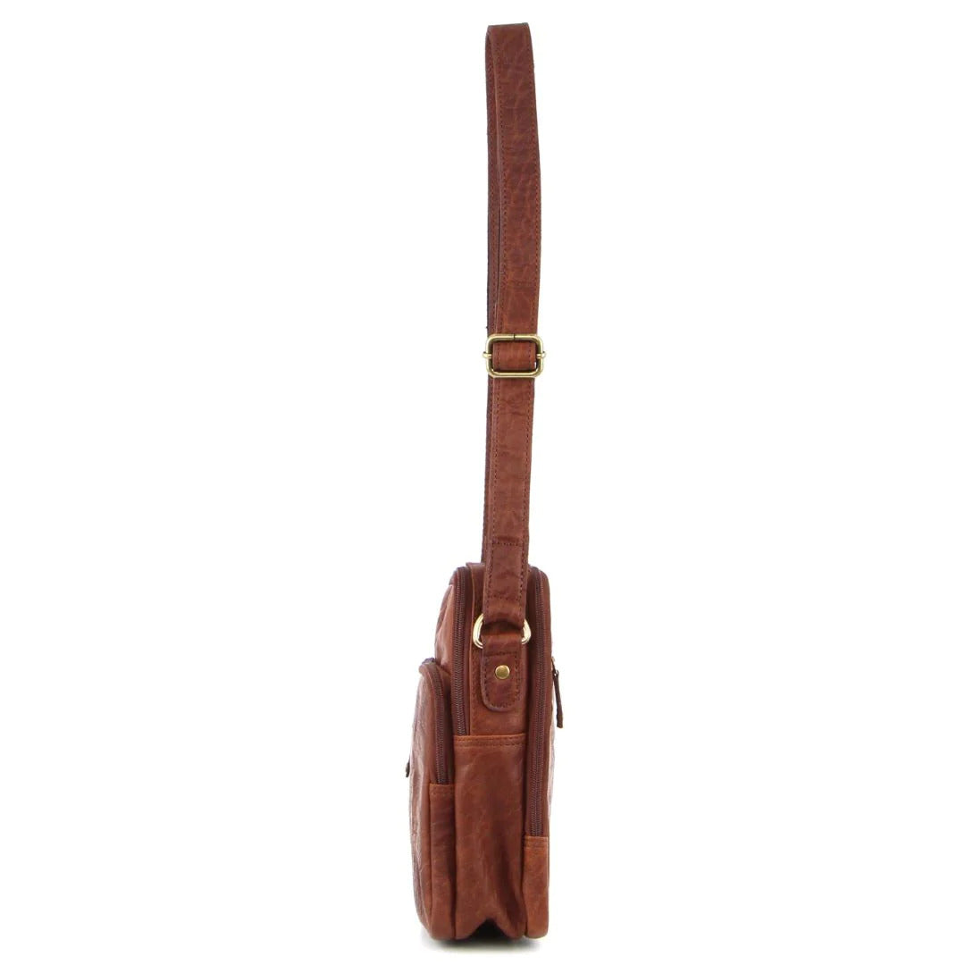 Pierre Cardin Mens Rustic Leather Cross Body Bag Messenger - Chestnut-3
