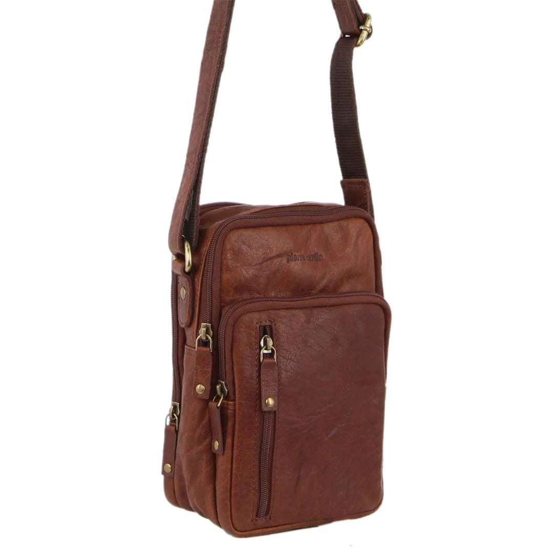Pierre Cardin Mens Rustic Leather Cross Body Bag Messenger - Chestnut-1