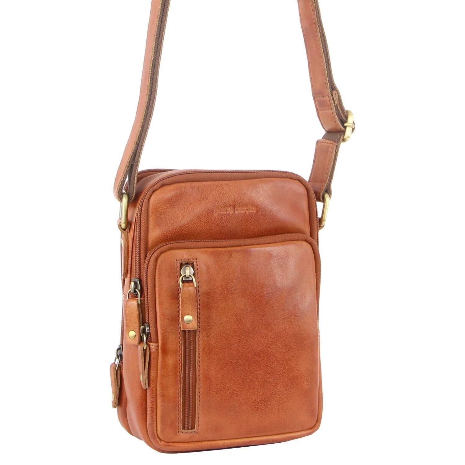 Pierre Cardin Cross Body Bag Unisex Sling Shoulder Messenger Travel - Cognac-0