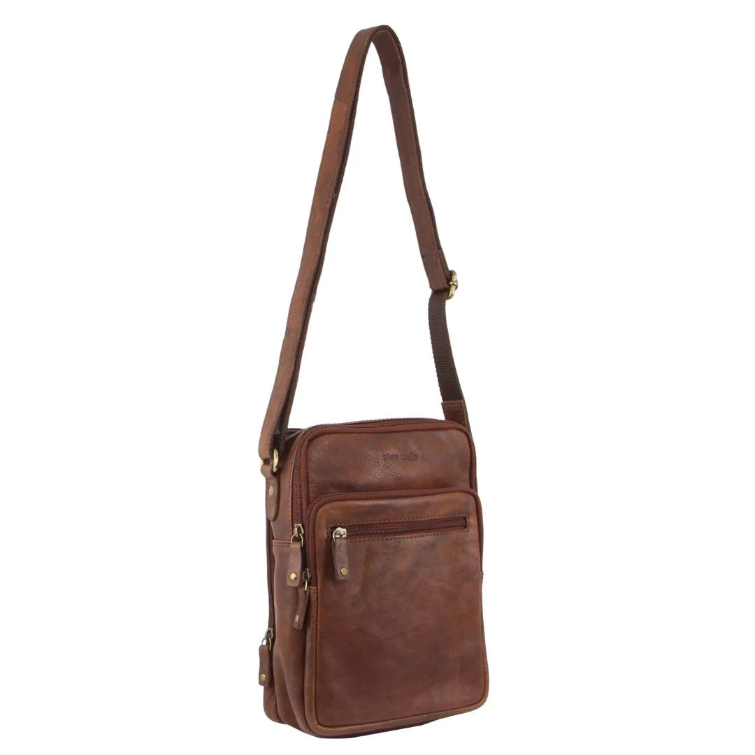 Pierre Cardin Italian Leather Tablet Bag Cross Body Messenger - Chocolate-2