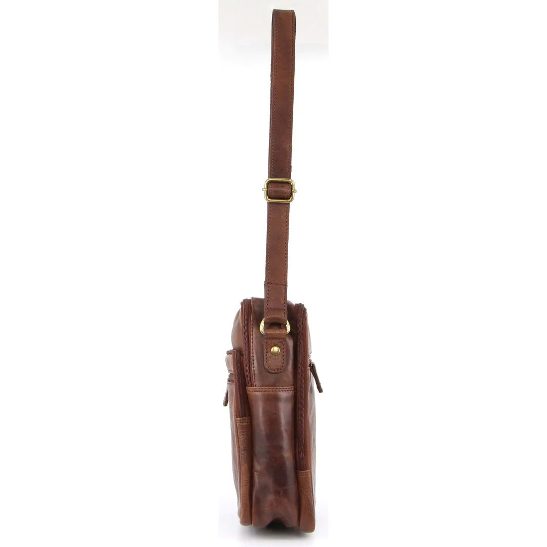 Pierre Cardin Italian Leather Tablet Bag Cross Body Messenger - Chocolate-3