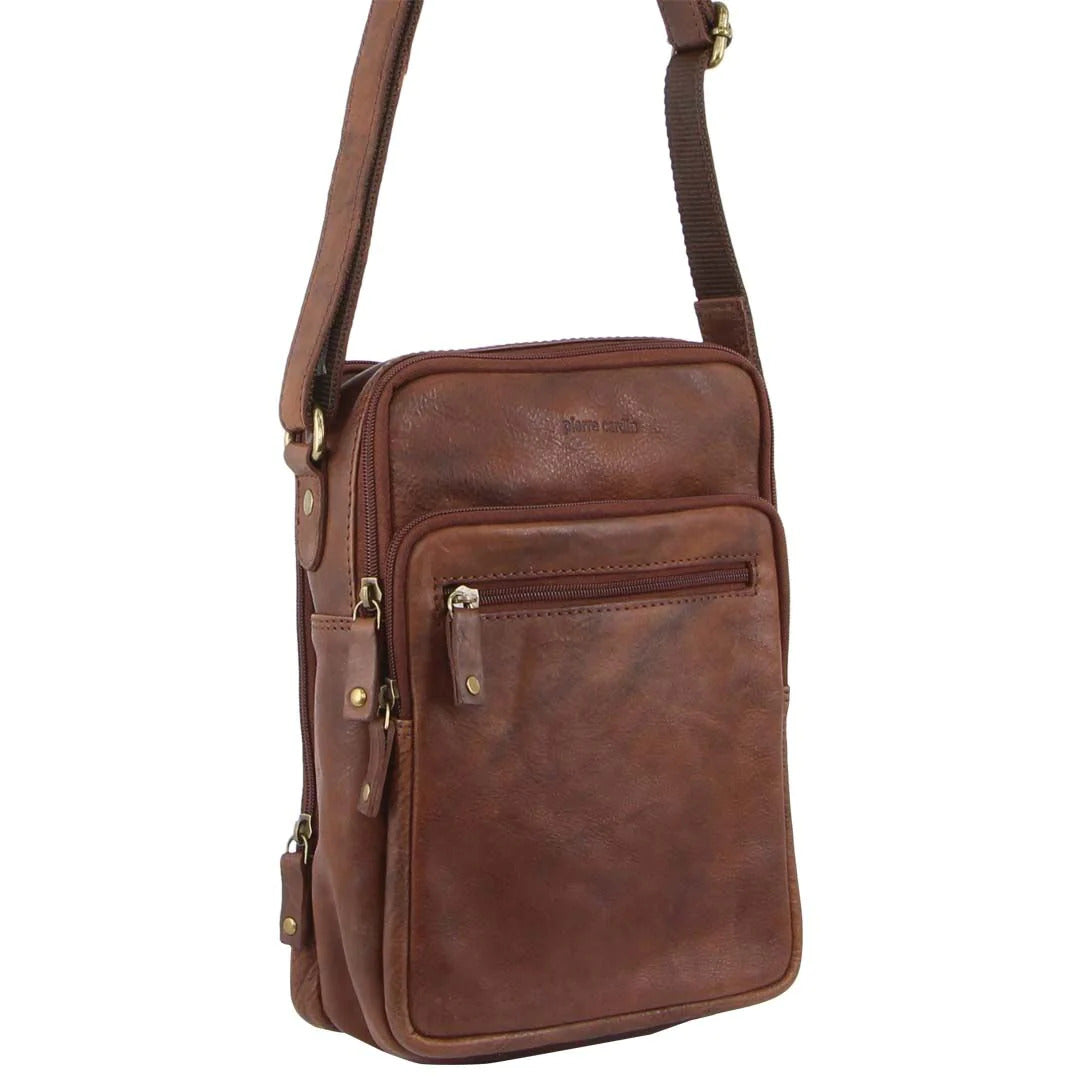 Pierre Cardin Italian Leather Tablet Bag Cross Body Messenger - Chocolate-1