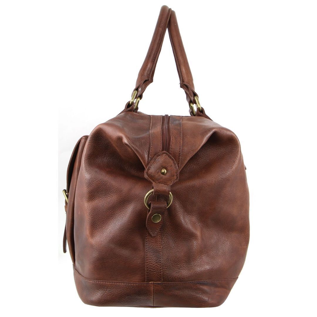 Pierre Cardin Mens Leather Business Overnight Duffle Bag - Chestnut-3