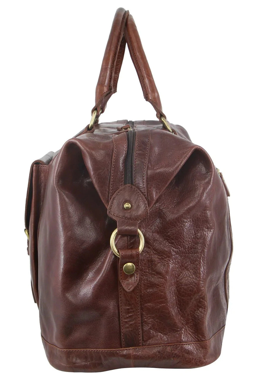 Pierre Cardin Mens Leather Business Overnight Duffle Bag - Chocolate-2