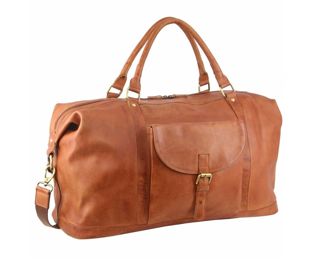 Pierre Cardin Mens Leather Business Overnight Bag Luggage Duffle Weekend Travel - Cognac-0