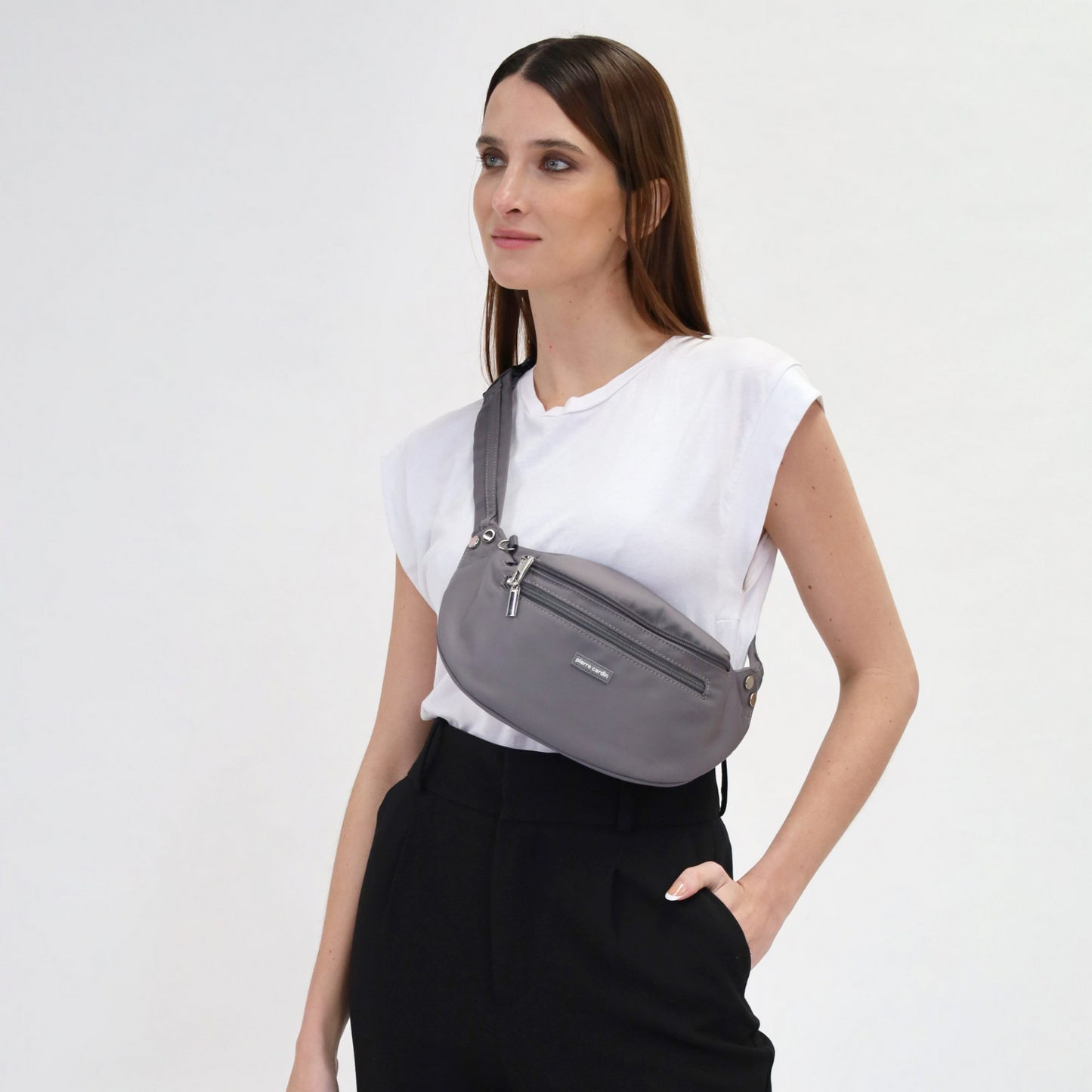 Pierre Cardin Anti-Theft Waist Bum Bag Belt Pouch Travel Hiking Zip Wallet - Grey