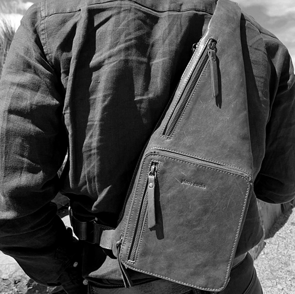 Pierre Cardin Mens Sling Bag Rustic Leather Crossbody Chest Backpack - Black-4