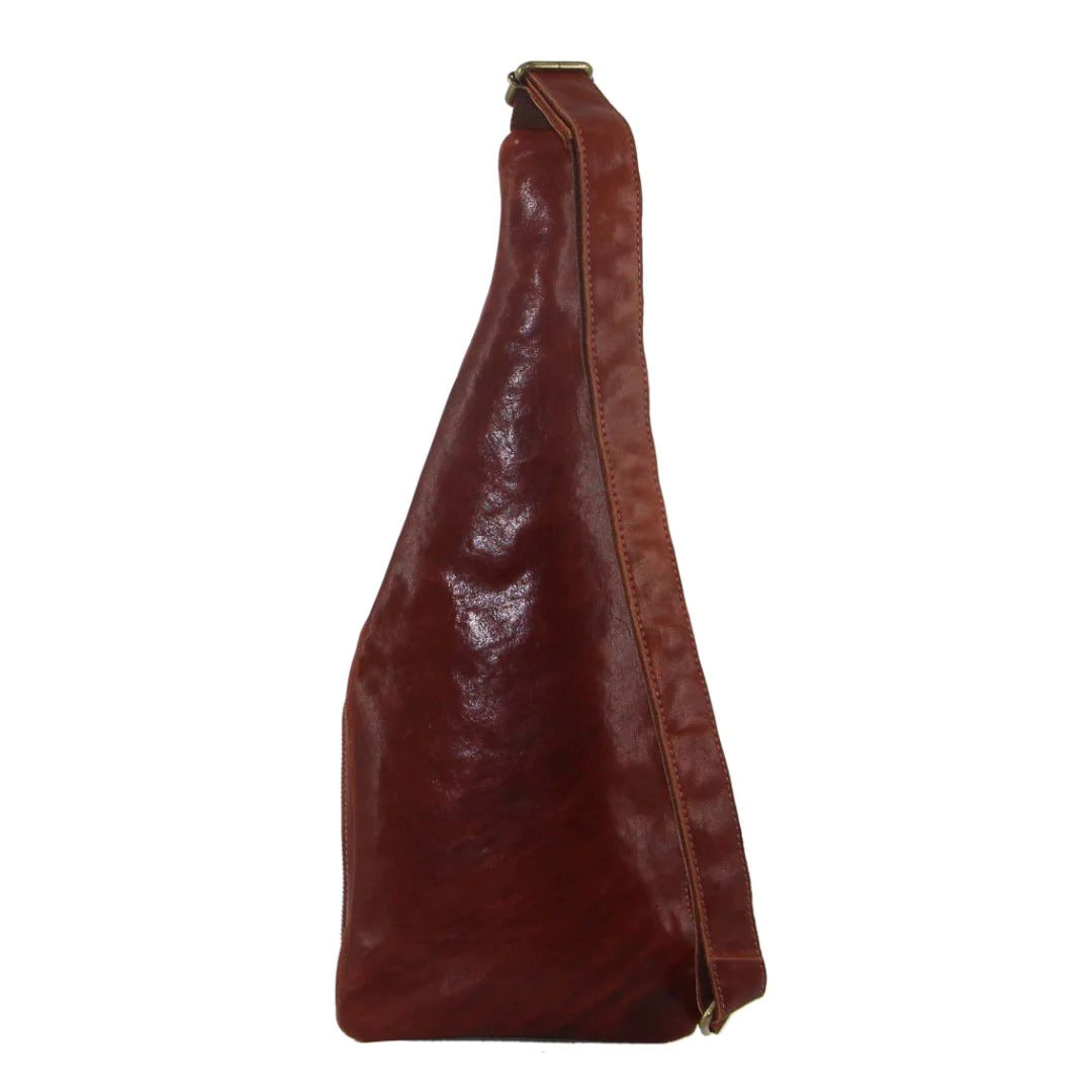 Pierre Cardin Mens Sling Bag Rustic Leather Crossbody Chest Backpack - Chestnut-4
