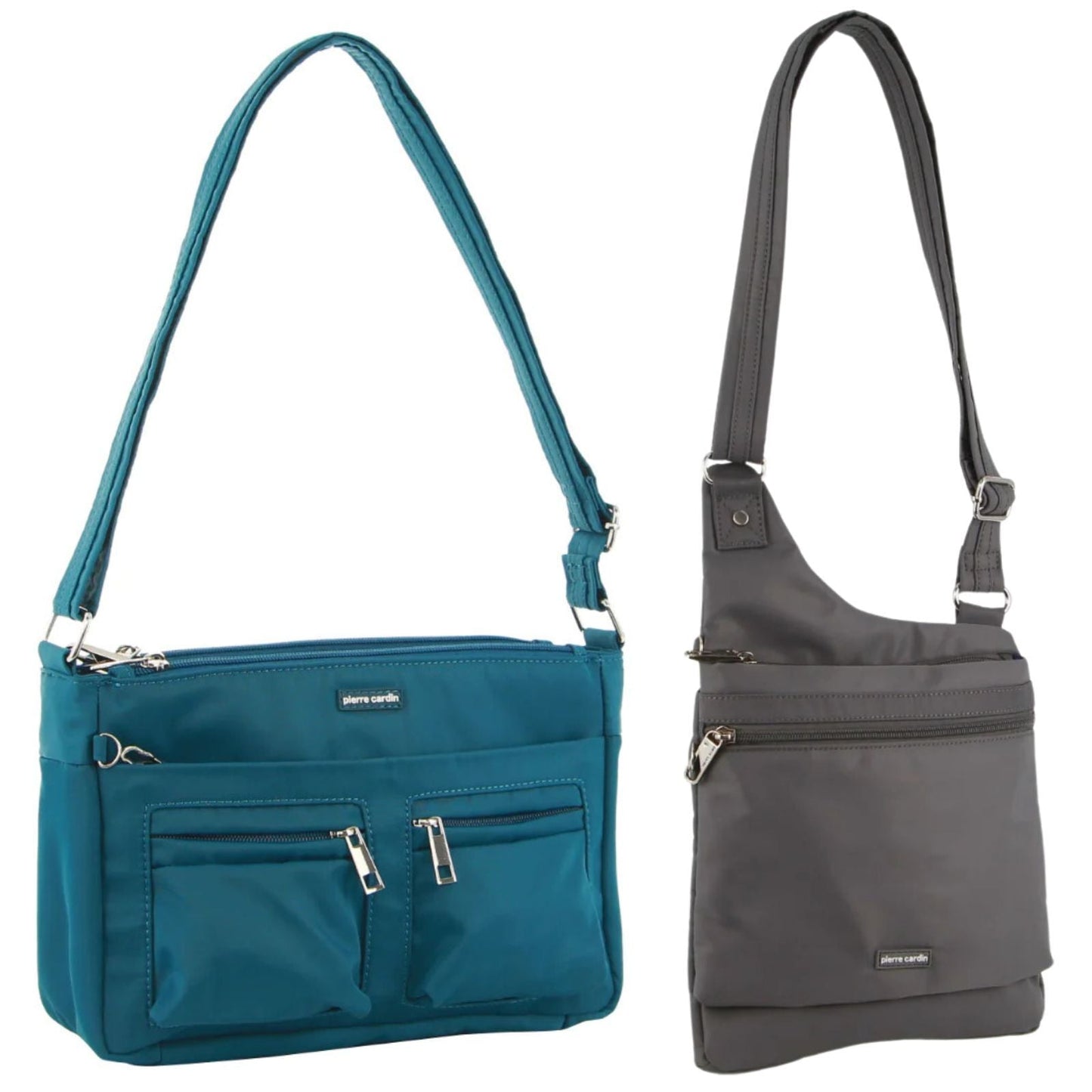 2Pc Set Pierre Cardin Anti-Theft Cross Body Bags Slash Proof - Turquoise & Grey-1