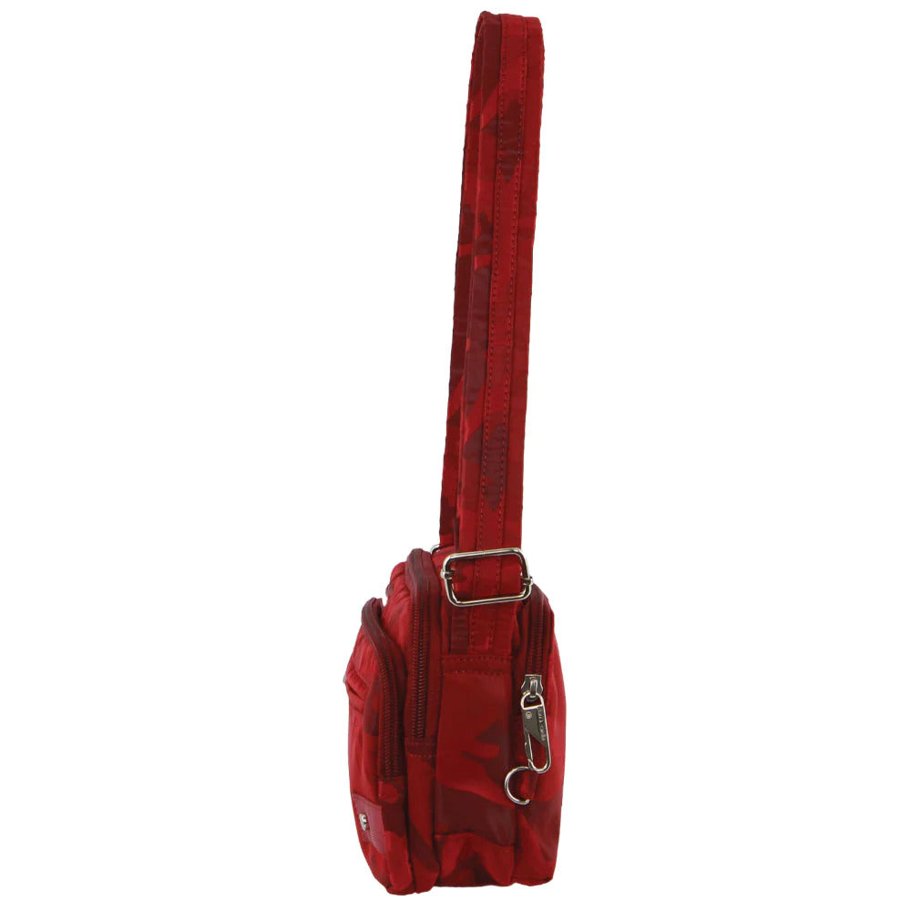 Pierre Cardin Anti-Theft Cross Body Bag Slash Proof RFID Blocking - Wine/Camo-2