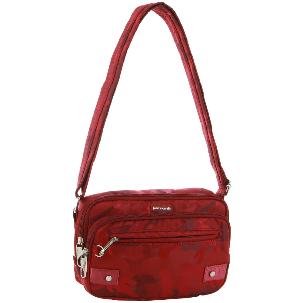 Pierre Cardin Anti-Theft Cross Body Bag Slash Proof RFID Blocking - Wine/Camo-1