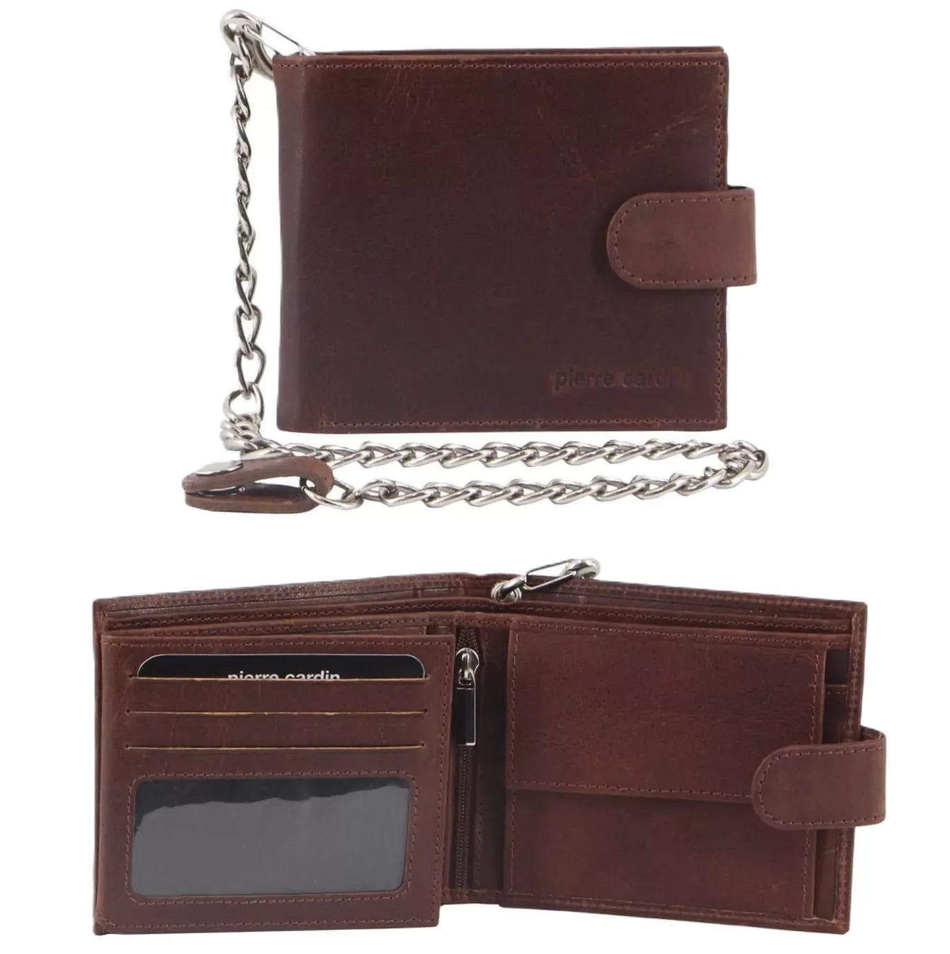 Pierre Cardin Zip Around Mens Leather Wallet with Chain in Chestnut-3