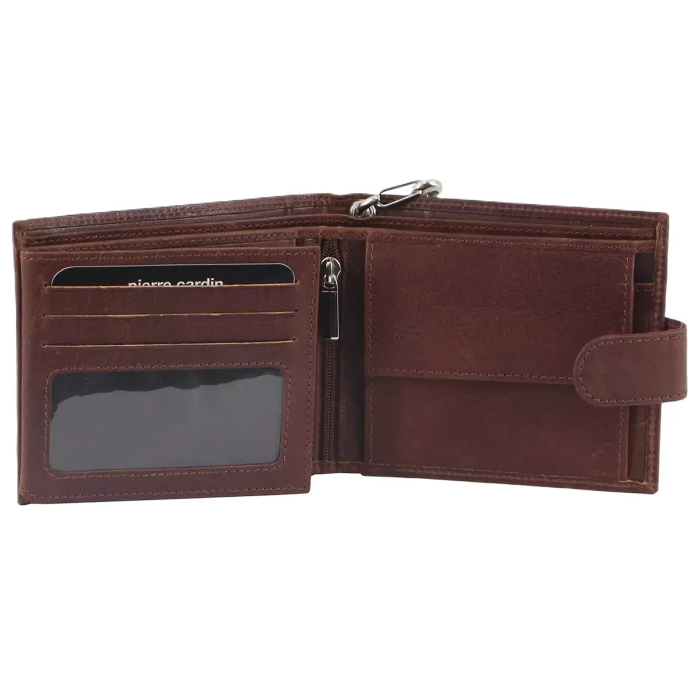 Pierre Cardin Zip Around Mens Leather Wallet with Chain in Chestnut-2