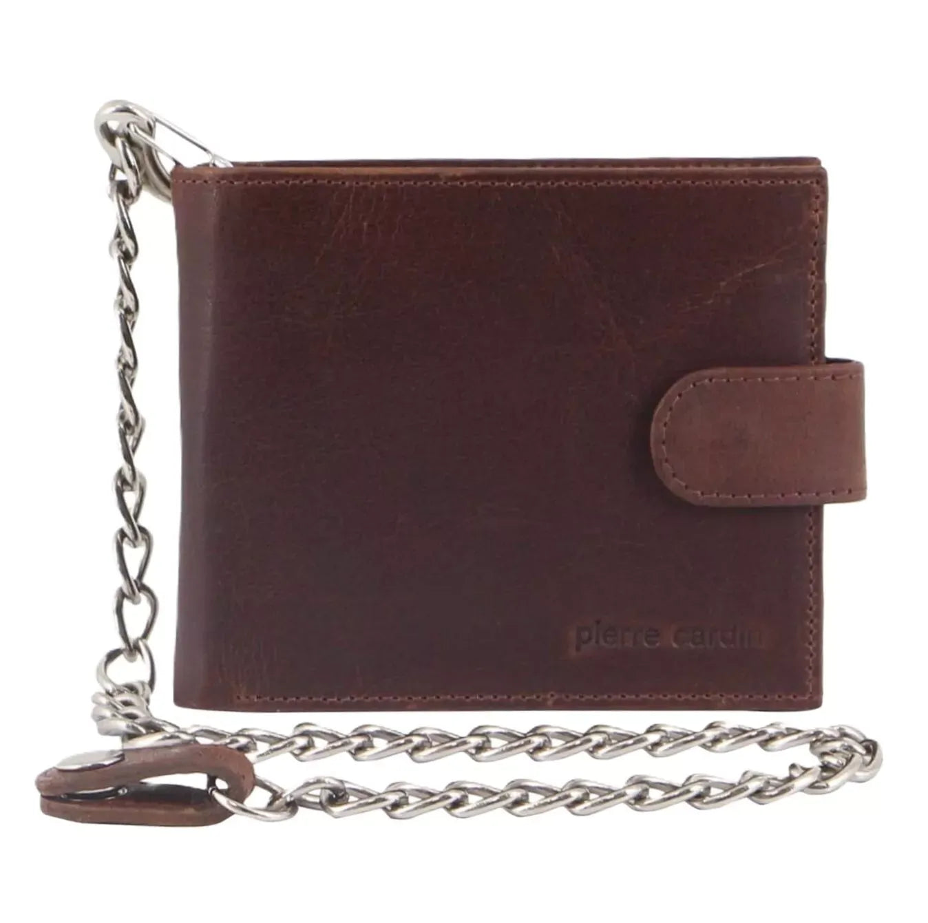 Pierre Cardin Zip Around Mens Leather Wallet with Chain in Chestnut-0