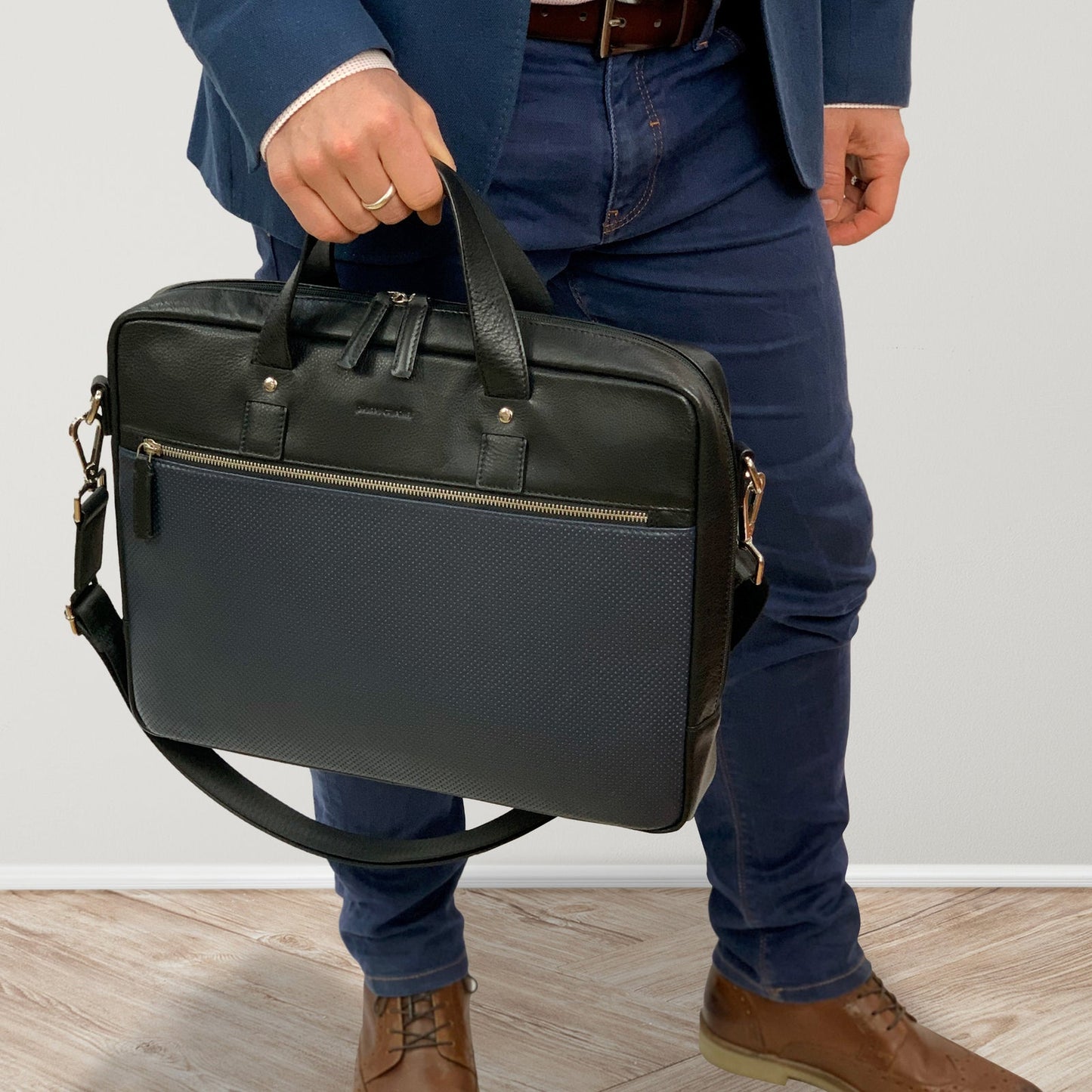 Pierre Cardin Mens Pebbled Leather 15" Laptop Computer Bag Travel Overnight - Black-2