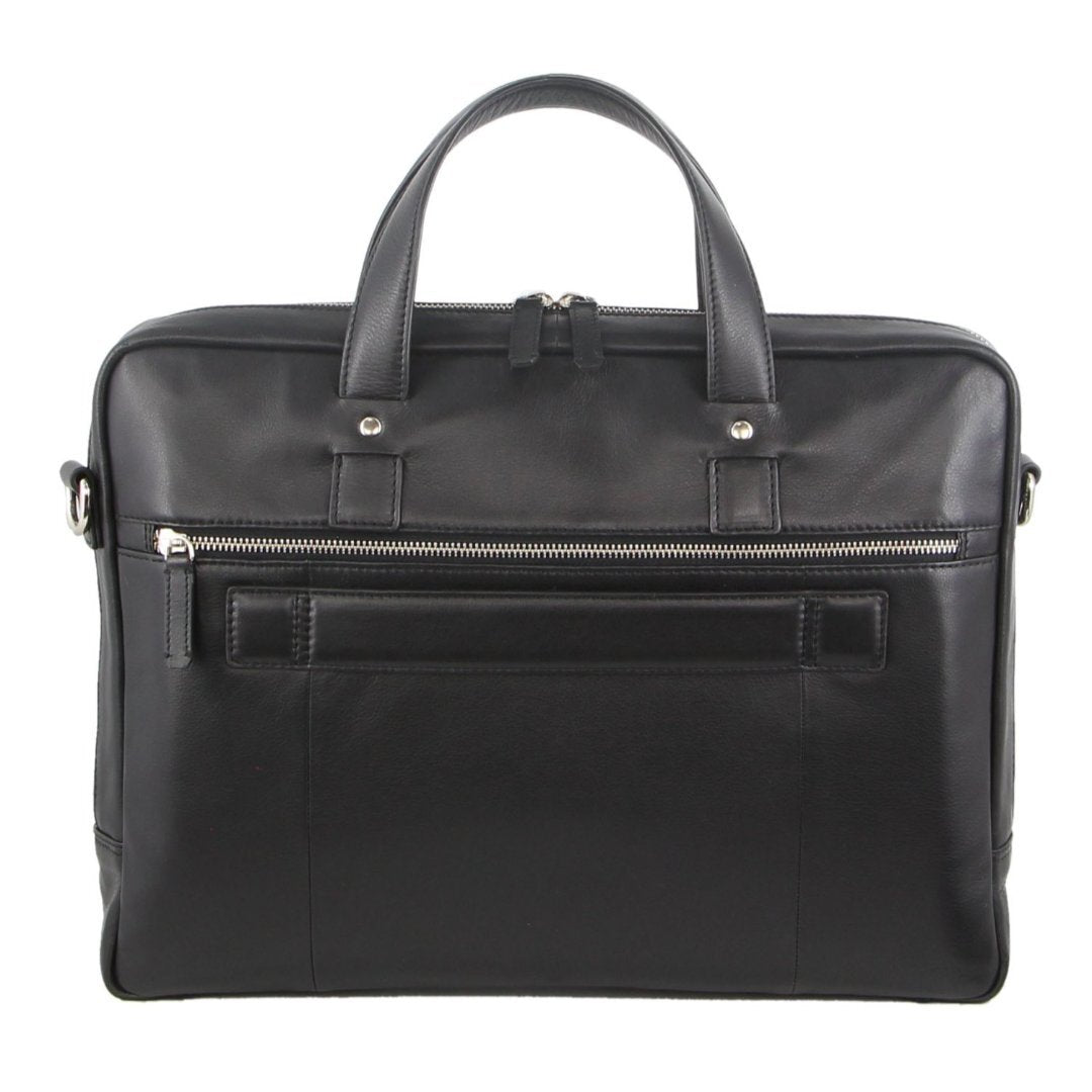 Pierre Cardin Mens Pebbled Leather 15" Laptop Computer Bag Travel Overnight - Black-4