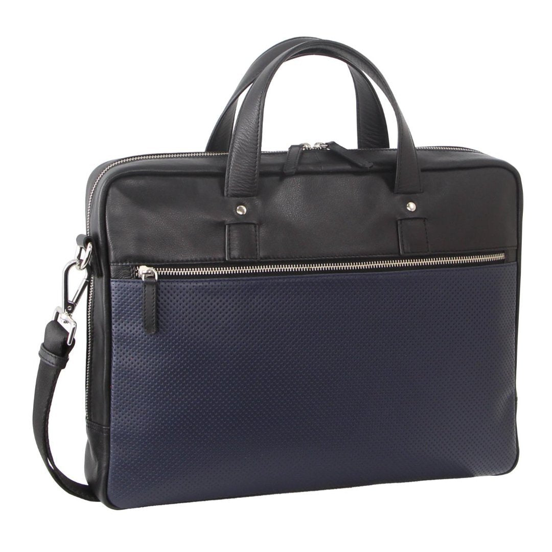 Pierre Cardin Mens Pebbled Leather 15" Laptop Computer Bag Travel Overnight - Black-0