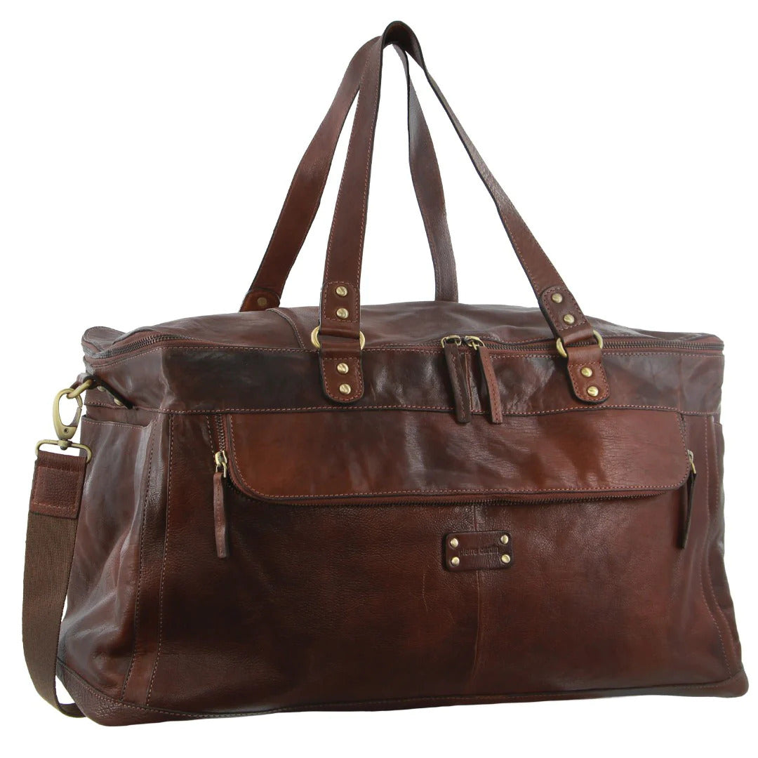 Pierre Cardin Burnished Leather Multi-Compartment Overnight Bag Duffle - Legend-0
