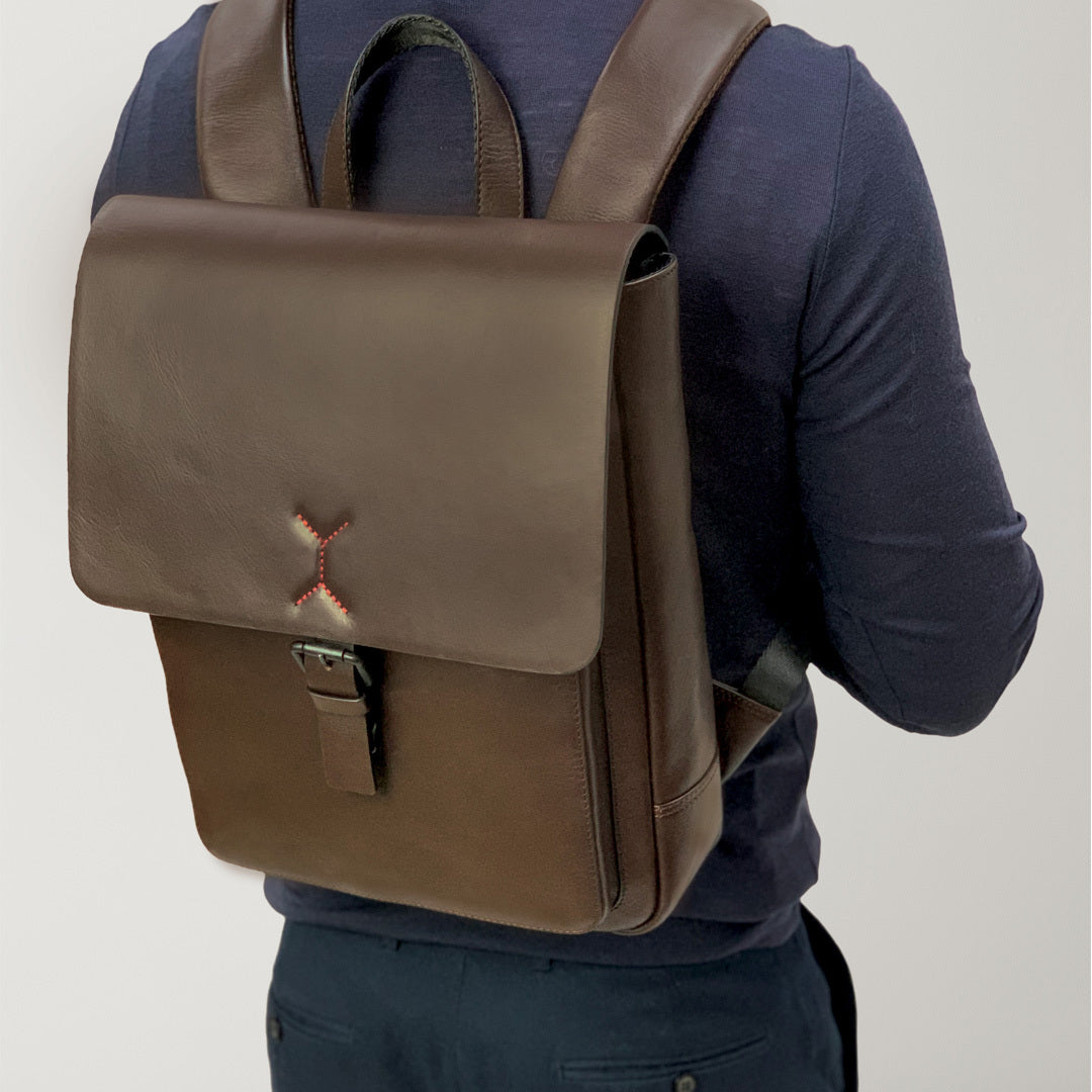 Pierre Cardin Premium Leather Backpack Travel Bag Satchel - Brown-2
