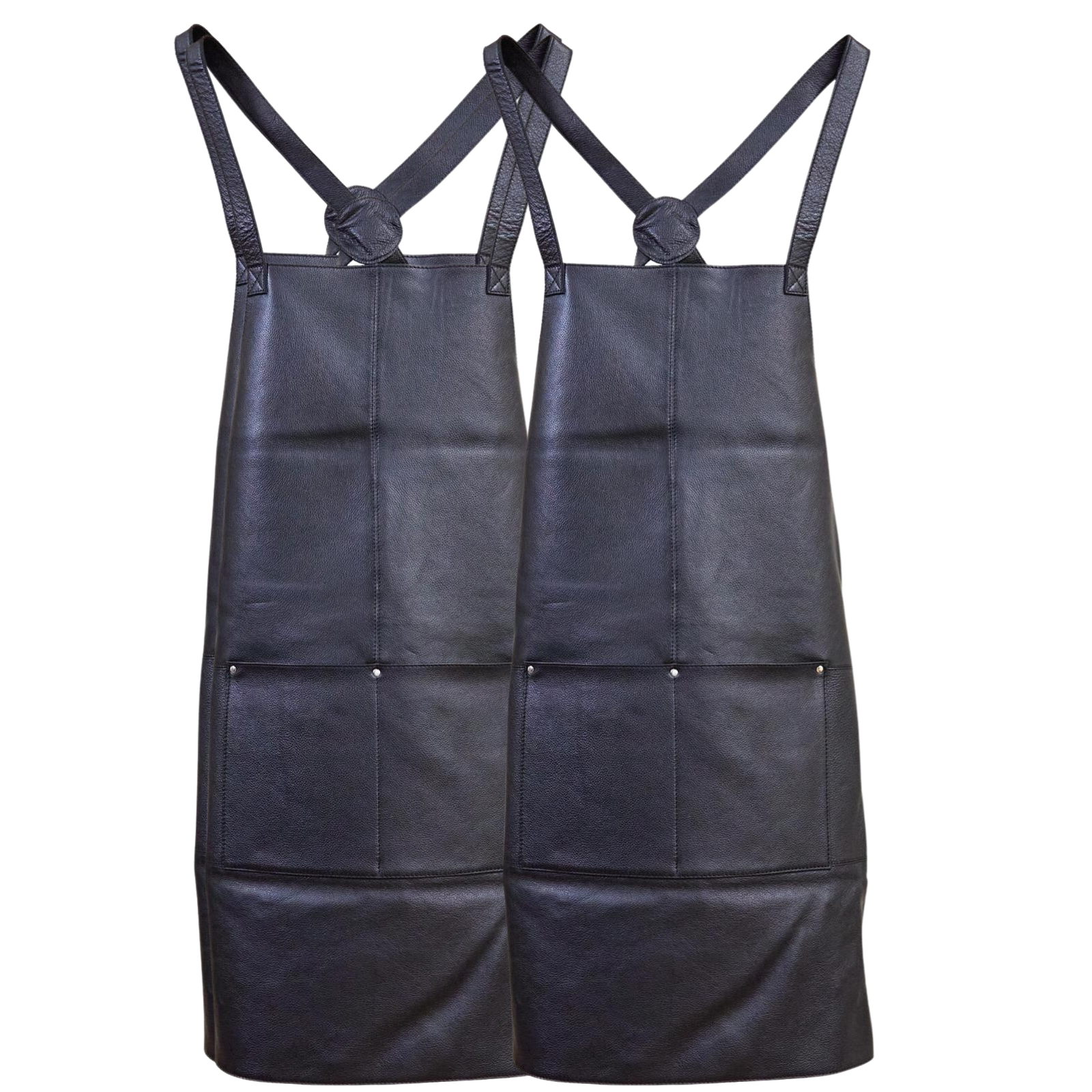 2x Pierre Cardin Professional Leather Apron - Matte Black (Butcher/Woodwork/Hairdressing/Barber/Chef)-0