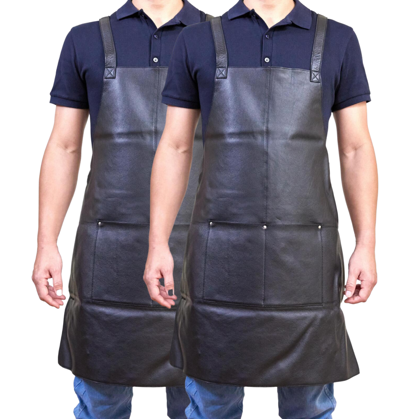 2x Pierre Cardin Professional Leather Apron - Matte Black (Butcher/Woodwork/Hairdressing/Barber/Chef)-2