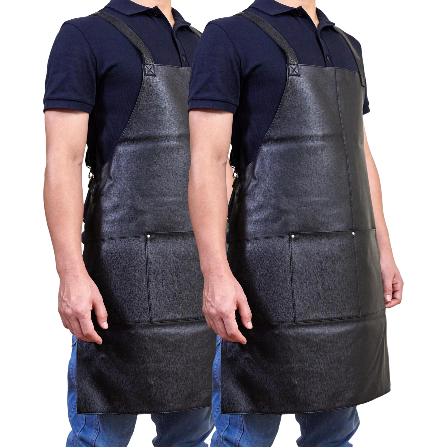 2x Pierre Cardin Professional Leather Apron - Matte Black (Butcher/Woodwork/Hairdressing/Barber/Chef)-1