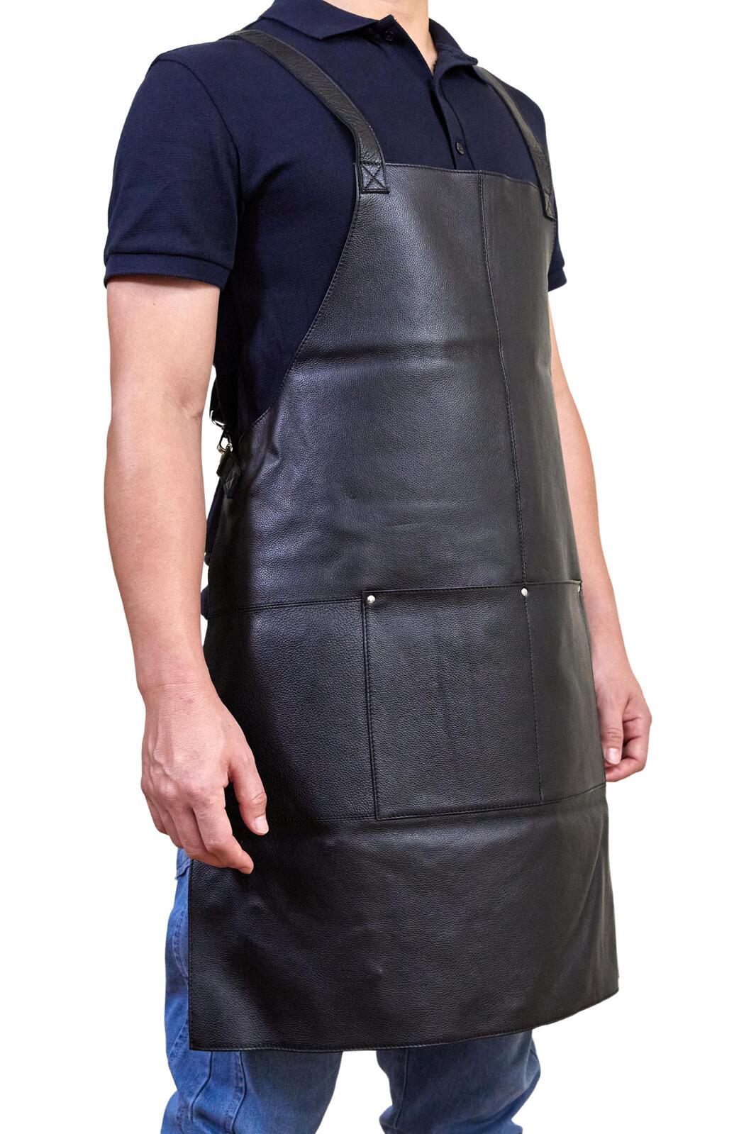 Pierre Cardin Professional Leather Apron - Matte Black (Butcher/Woodwork/Hairdressing/Barber/Chef)-0