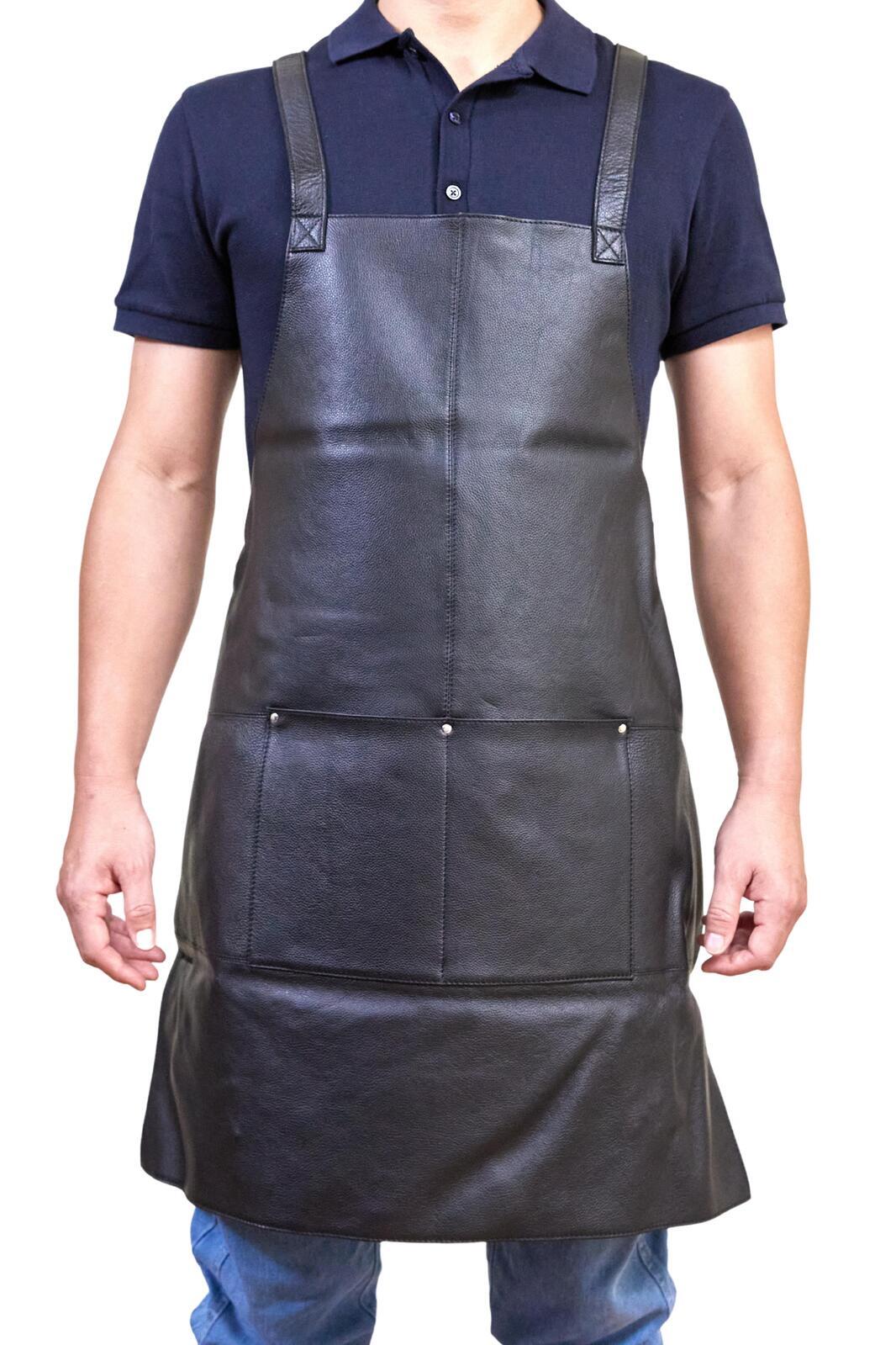 Pierre Cardin Professional Leather Apron - Matte Black (Butcher/Woodwork/Hairdressing/Barber/Chef)-2