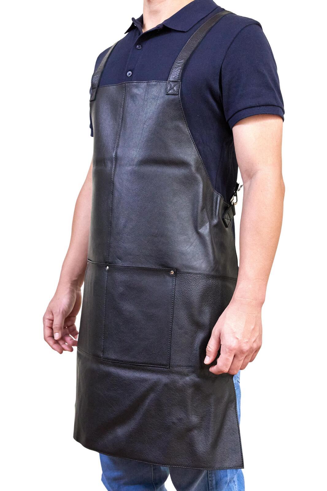 Pierre Cardin Professional Leather Apron - Matte Black (Butcher/Woodwork/Hairdressing/Barber/Chef)-3