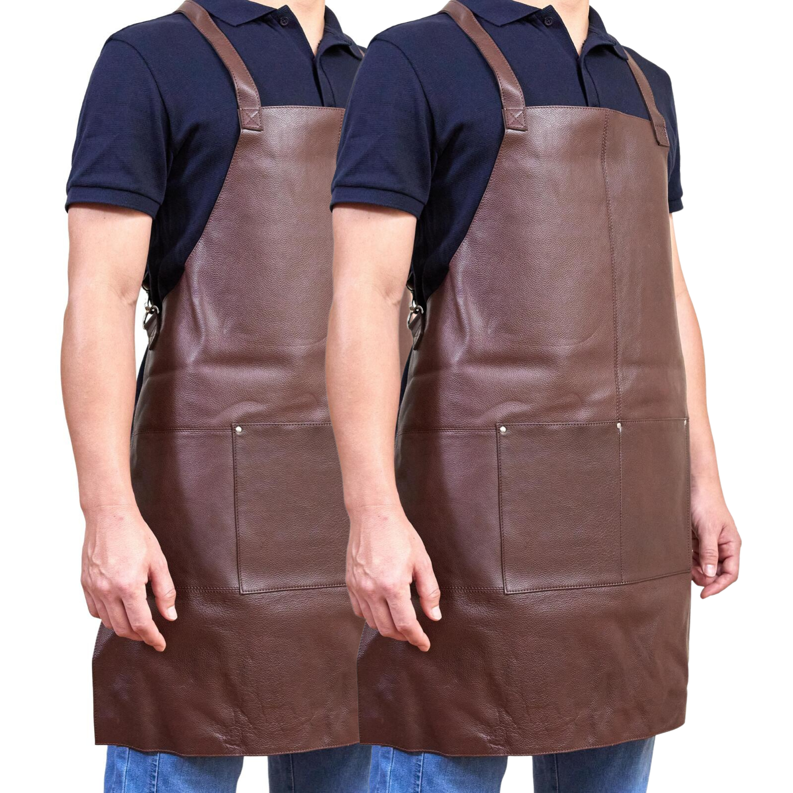 2x Pierre Cardin Professional Leather Apron - Brown (Butcher/Woodwork/Hairdressing/Barber/Chef)-1