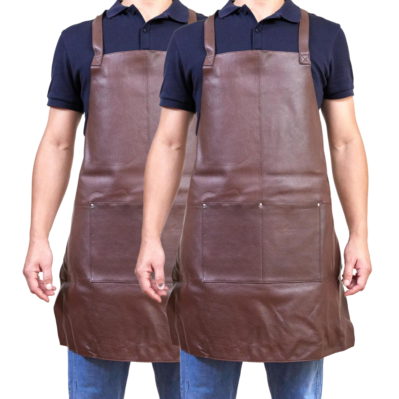 2x Pierre Cardin Professional Leather Apron - Brown (Butcher/Woodwork/Hairdressing/Barber/Chef)-2