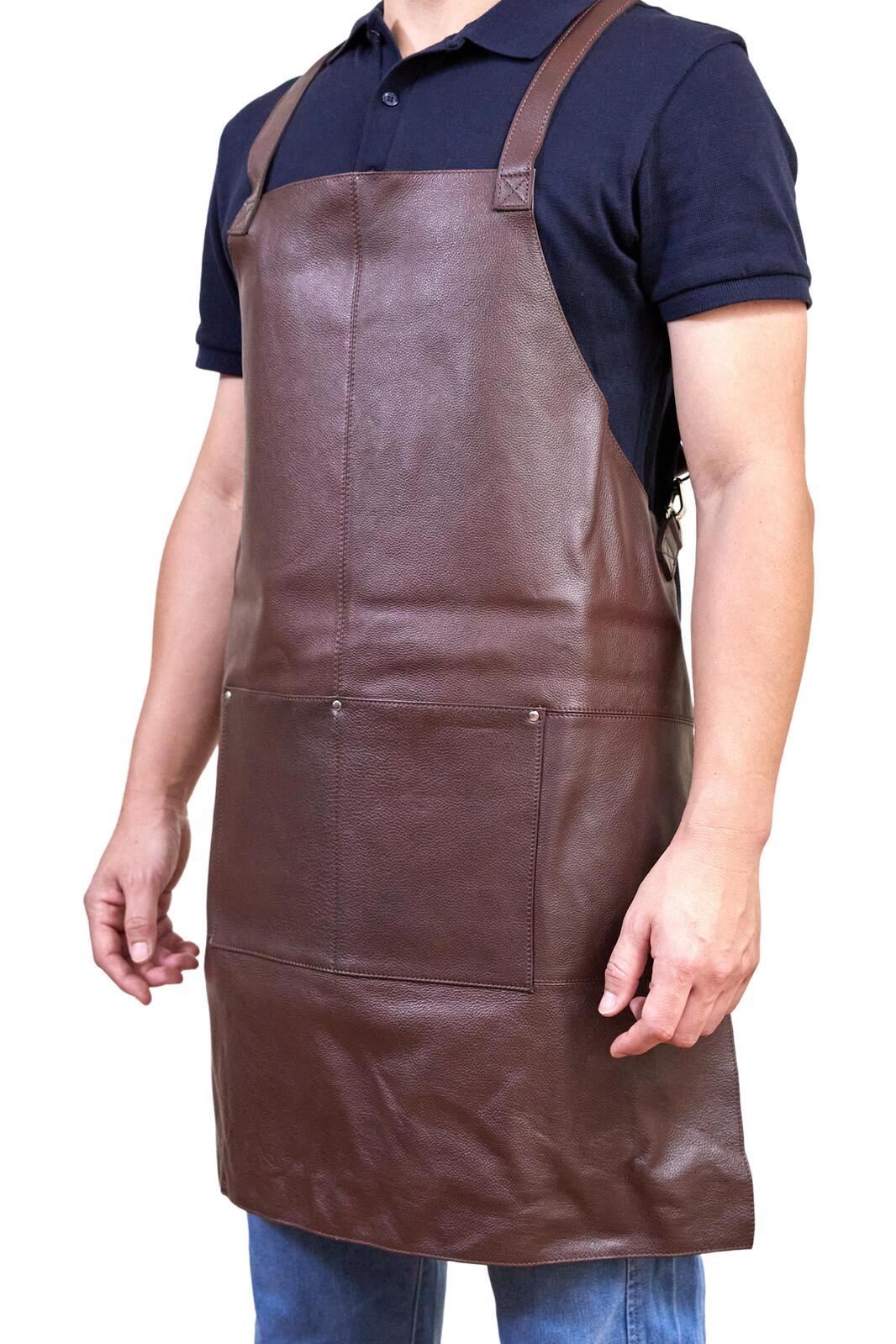 Pierre Cardin Professional Leather Apron - Brown (Butcher/Woodwork/Hairdressing/Barber/Chef)-3