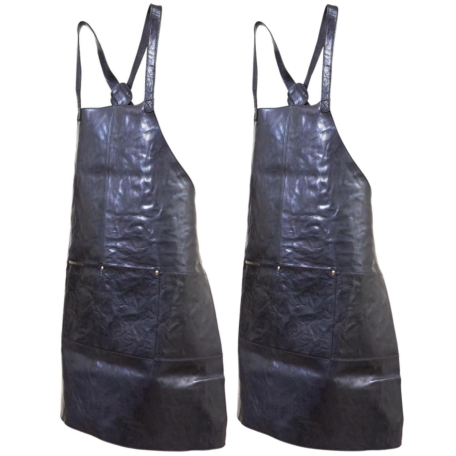 2x Pierre Cardin Professional Leather Apron - Shiny Black (Butcher/Woodwork/Hairdressing/Barber/Chef)-0