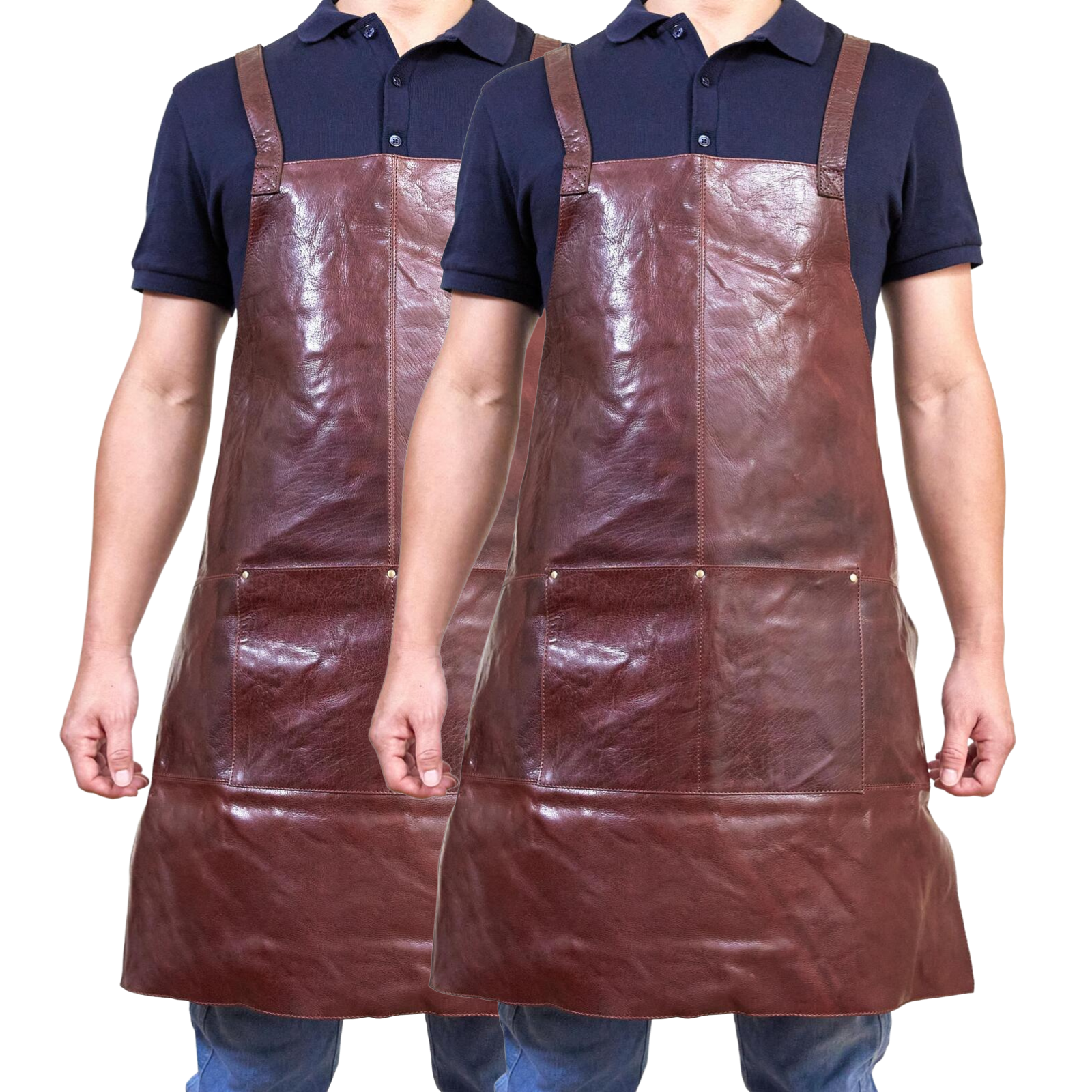 2x Pierre Cardin Professional Leather Apron - Chestnut (Butcher/Woodwork/Hairdressing/Barber/Chef)-2