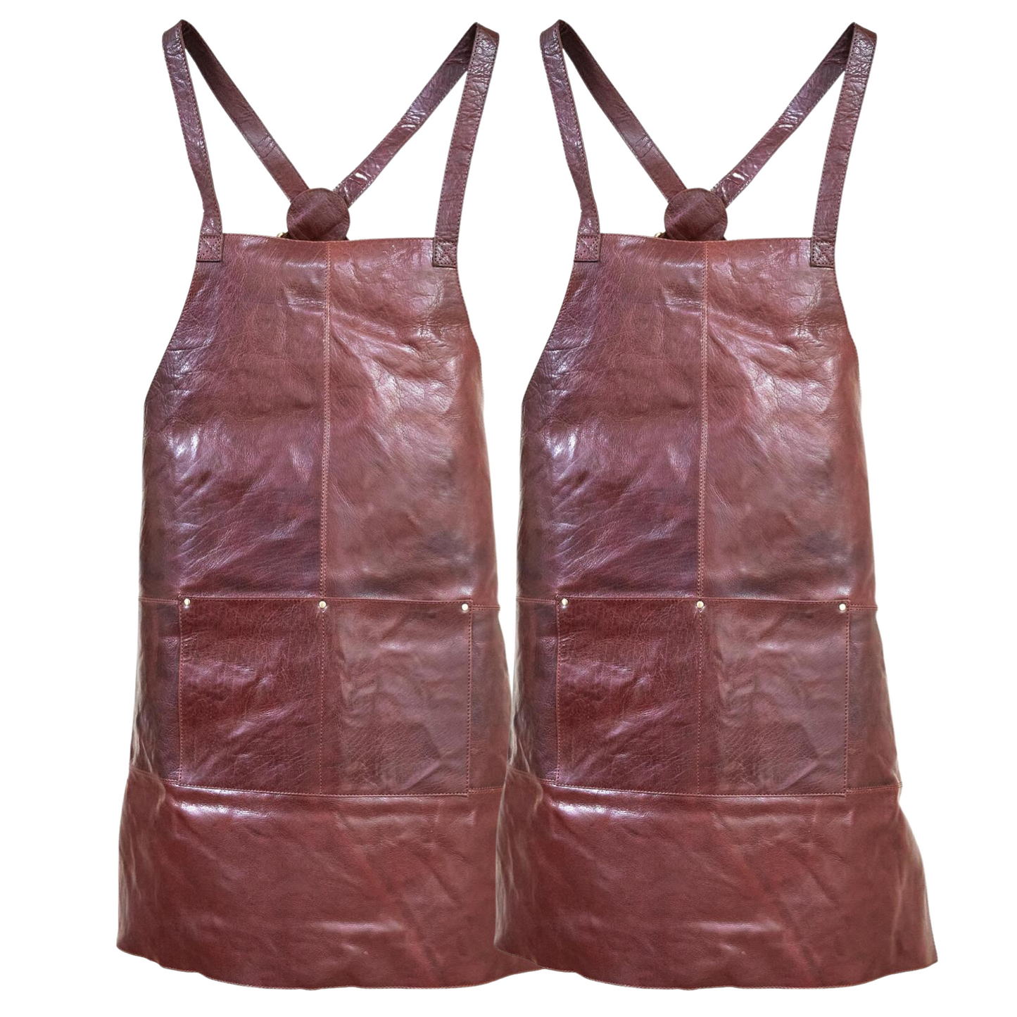 2x Pierre Cardin Professional Leather Apron - Chestnut (Butcher/Woodwork/Hairdressing/Barber/Chef)-0