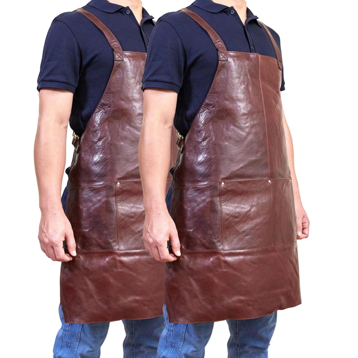 2x Pierre Cardin Professional Leather Apron - Chestnut (Butcher/Woodwork/Hairdressing/Barber/Chef)-1