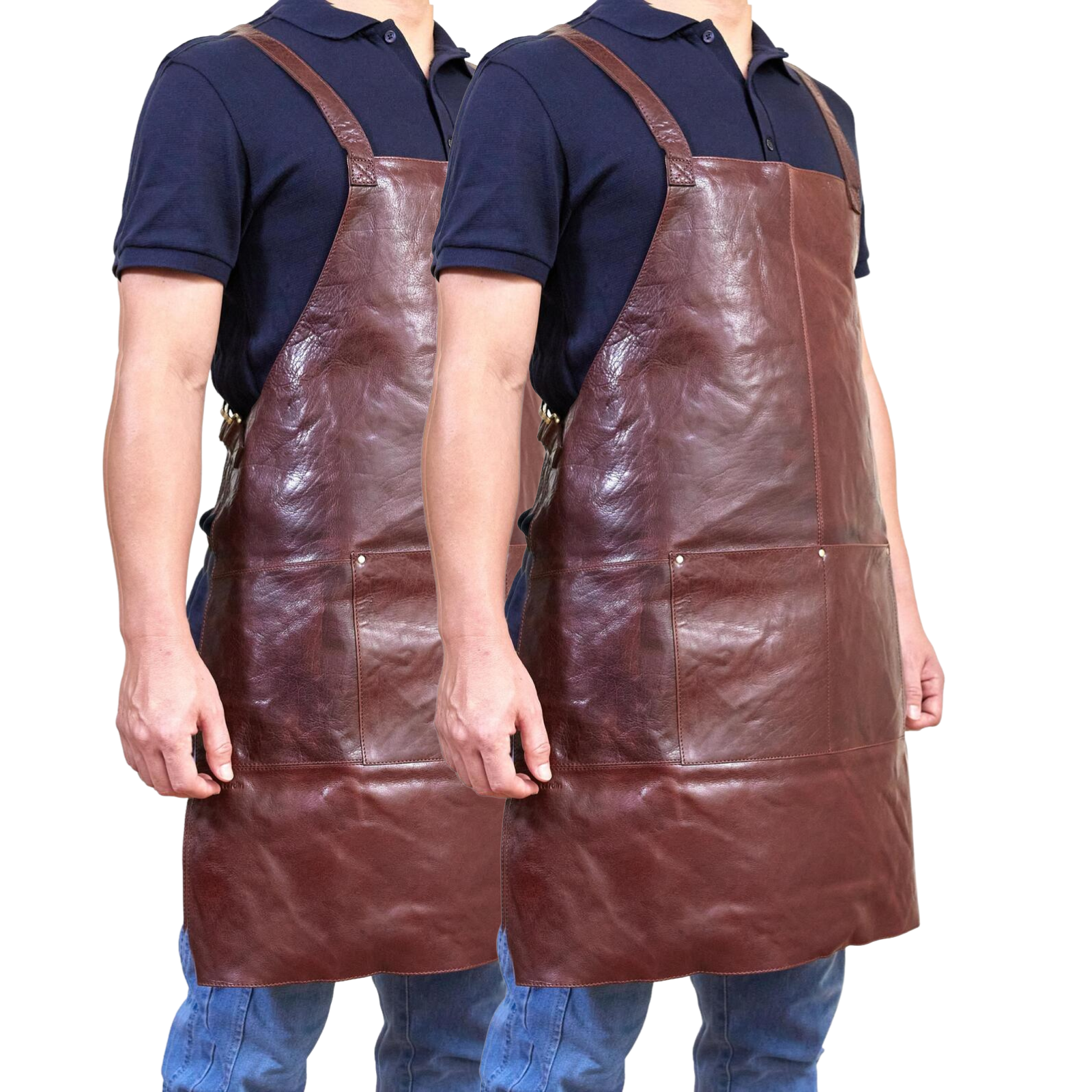 2x Pierre Cardin Professional Leather Apron - Chestnut (Butcher/Woodwork/Hairdressing/Barber/Chef)-1
