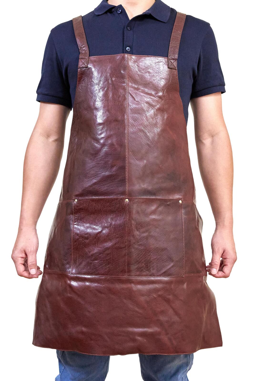 Pierre Cardin Professional Leather Apron - Chestnut (Butcher/Woodwork/Hairdressing/Barber/Chef)-2