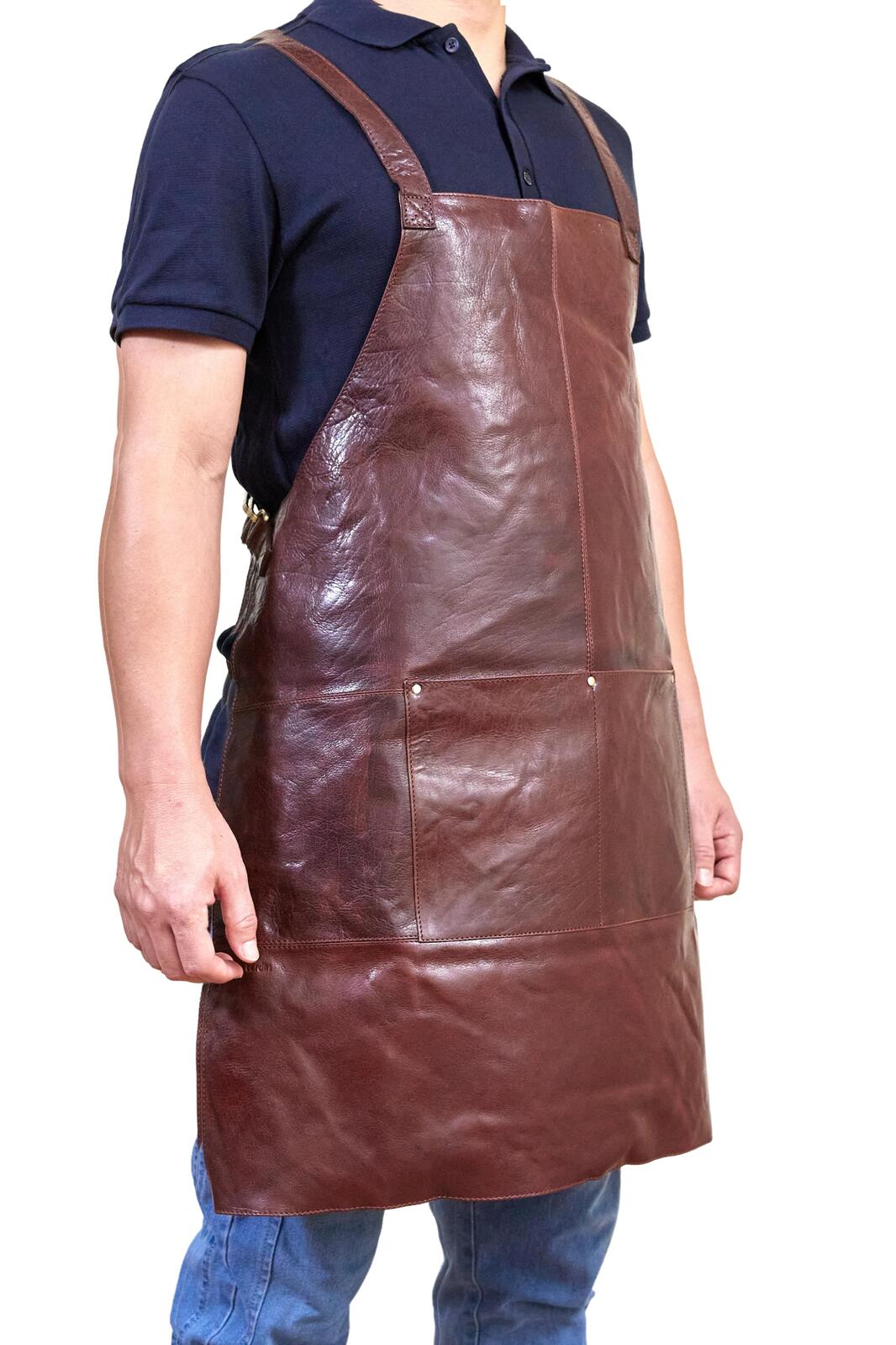 Pierre Cardin Professional Leather Apron - Chestnut (Butcher/Woodwork/Hairdressing/Barber/Chef)-0