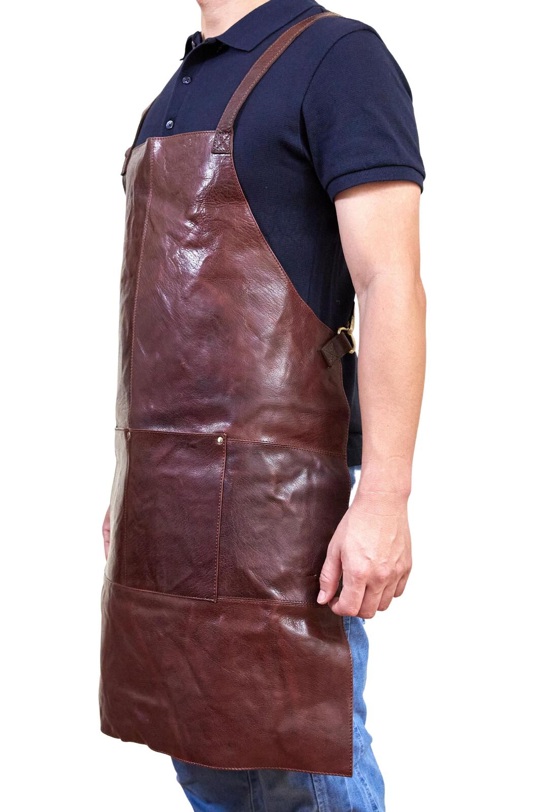 Pierre Cardin Professional Leather Apron - Chestnut (Butcher/Woodwork/Hairdressing/Barber/Chef)-3