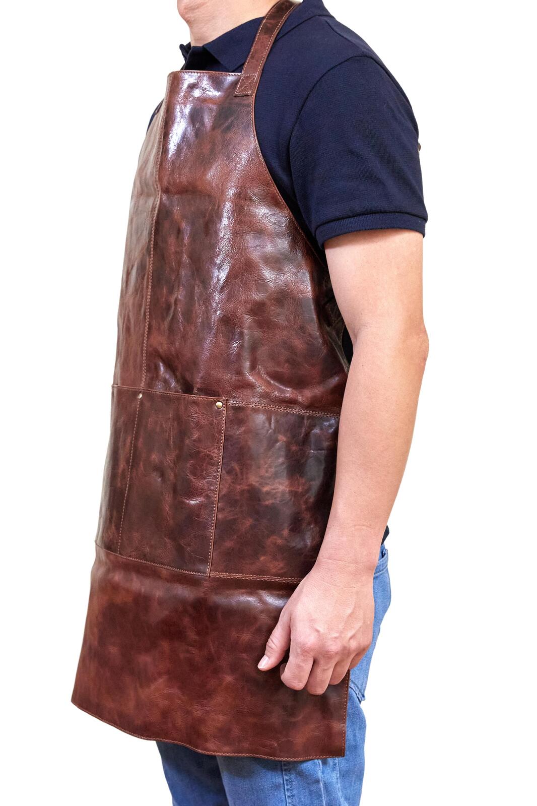 Pierre Cardin Professional Leather Apron - Cognac (Butcher/Woodwork/Hairdressing/Barber/Chef)-3