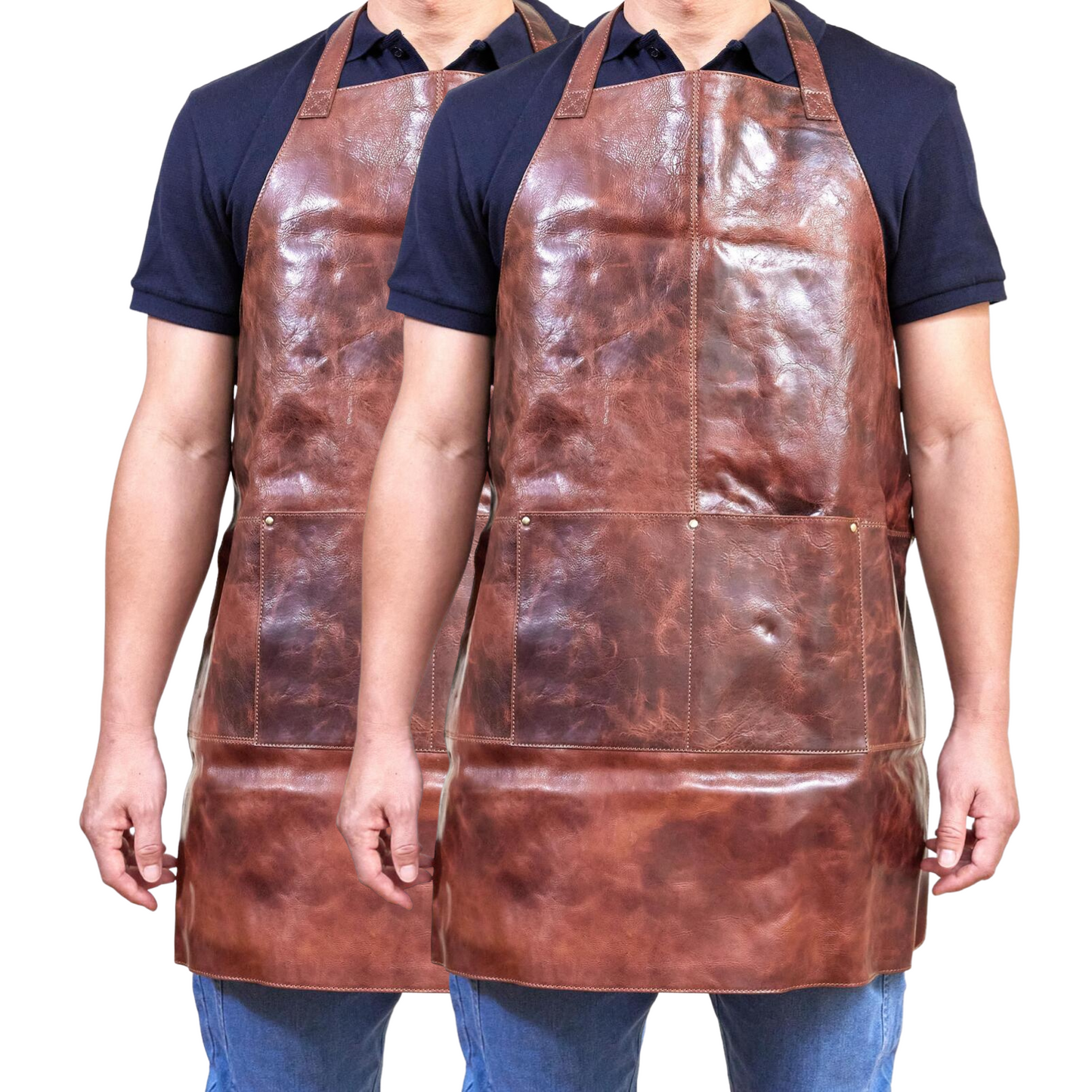 2x Pierre Cardin Professional Leather Apron - Cognac (Butcher/Woodwork/Hairdressing/Barber/Chef)-0