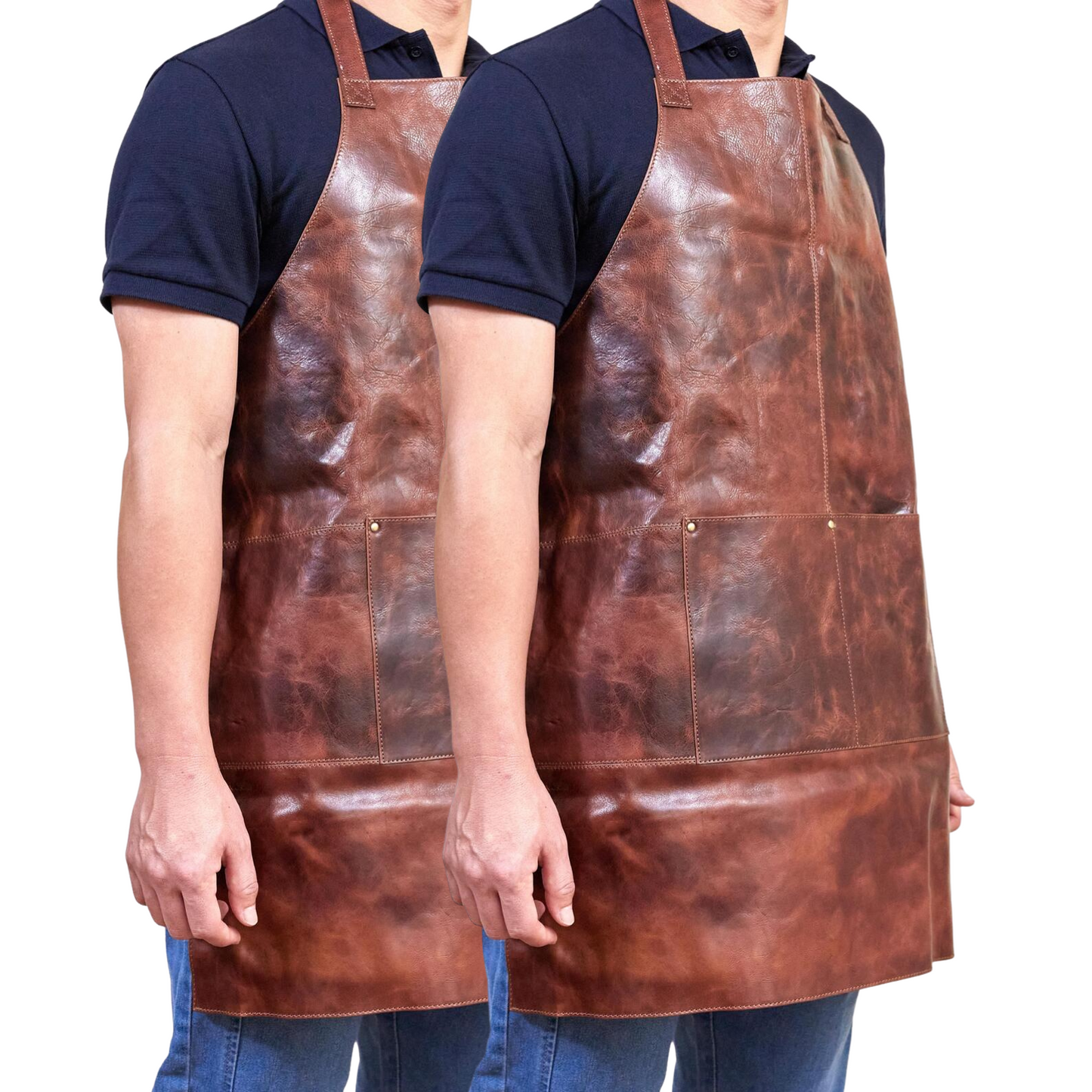 2x Pierre Cardin Professional Leather Apron - Cognac (Butcher/Woodwork/Hairdressing/Barber/Chef)-2