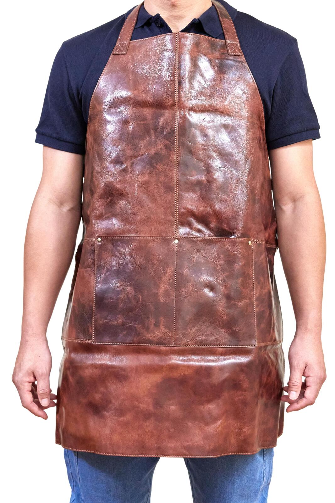 Pierre Cardin Professional Leather Apron - Cognac (Butcher/Woodwork/Hairdressing/Barber/Chef)-0